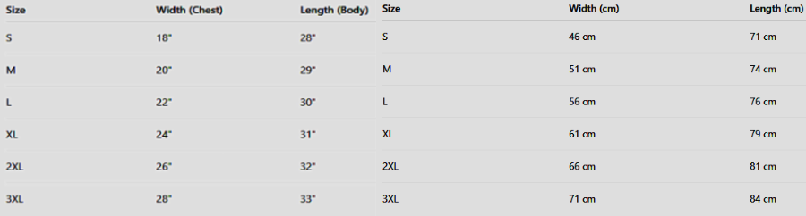 Size chart